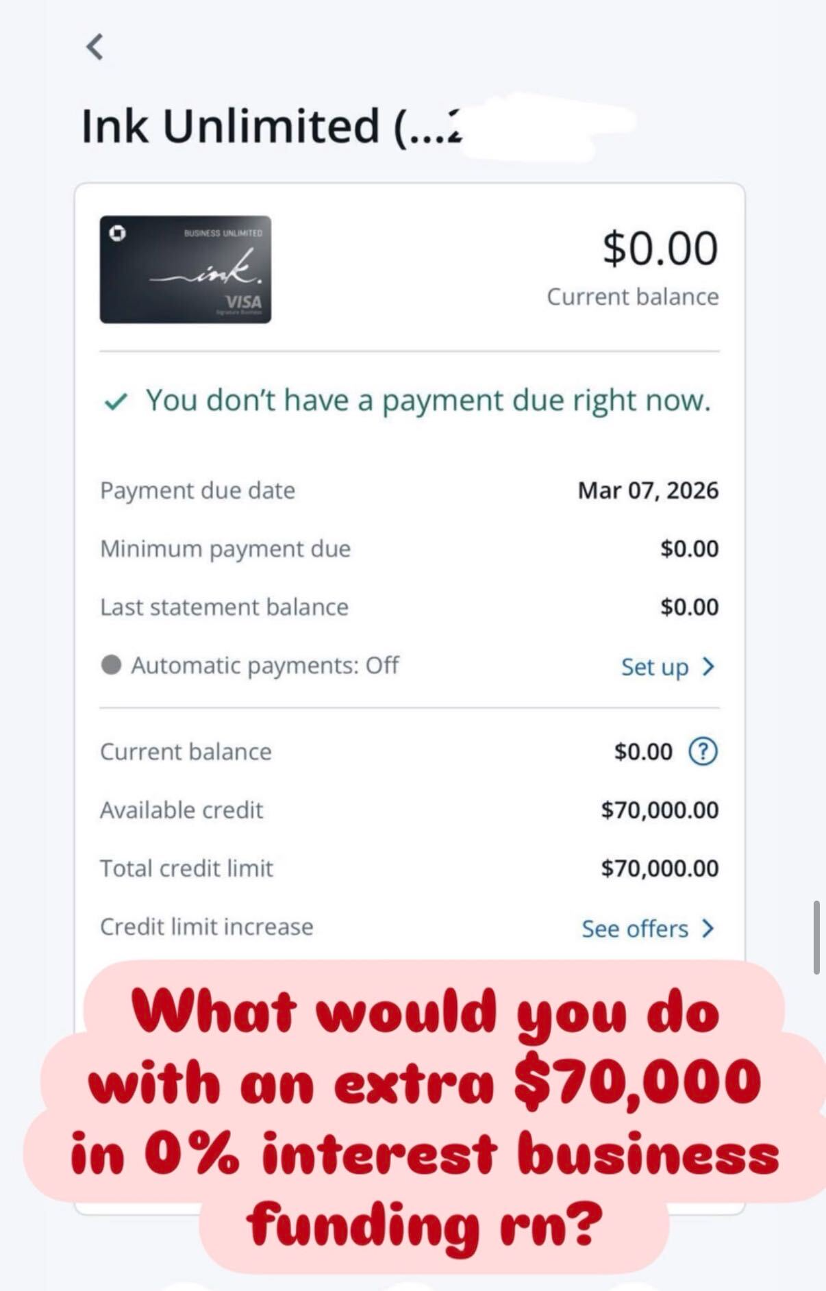 $70,000 0% Intro Business Card approval