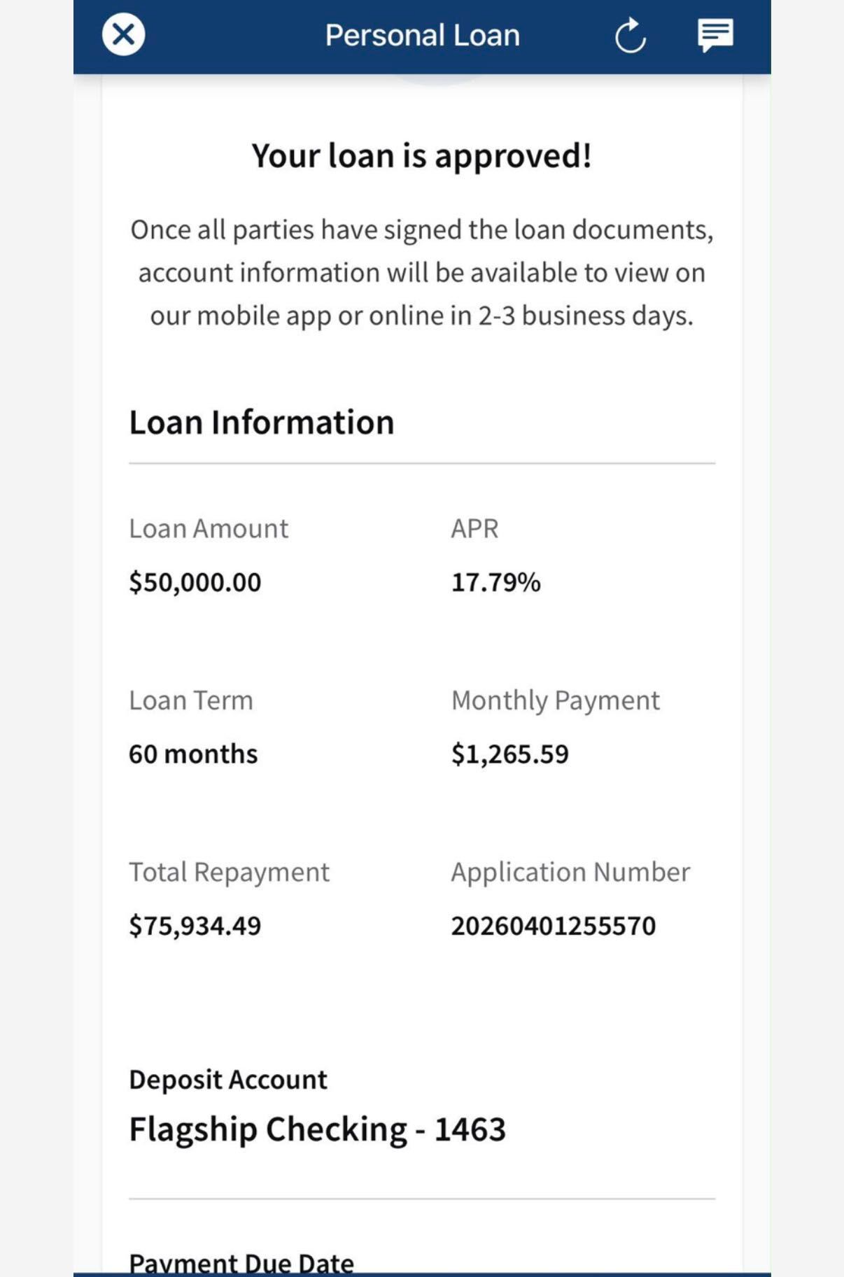 $50,000 Personal Loan, Approved approval