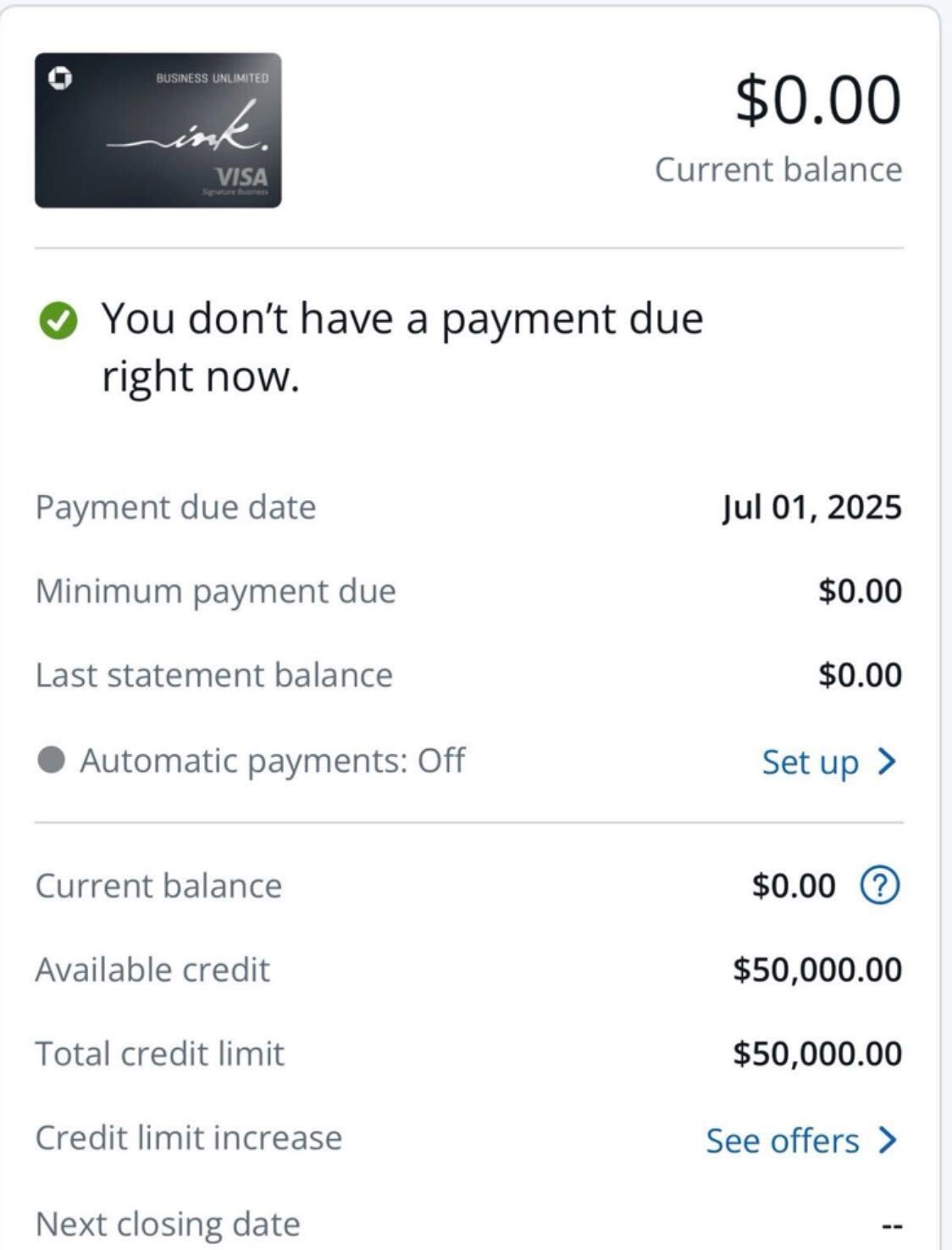 $50,000 0% Intro Business Card approval